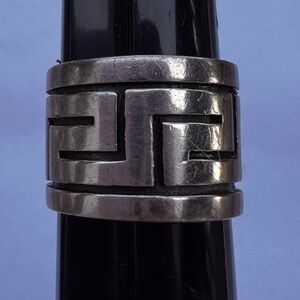 Mexico Greek Key Versace Pattern Sterling Silver Wide Band Ring 925